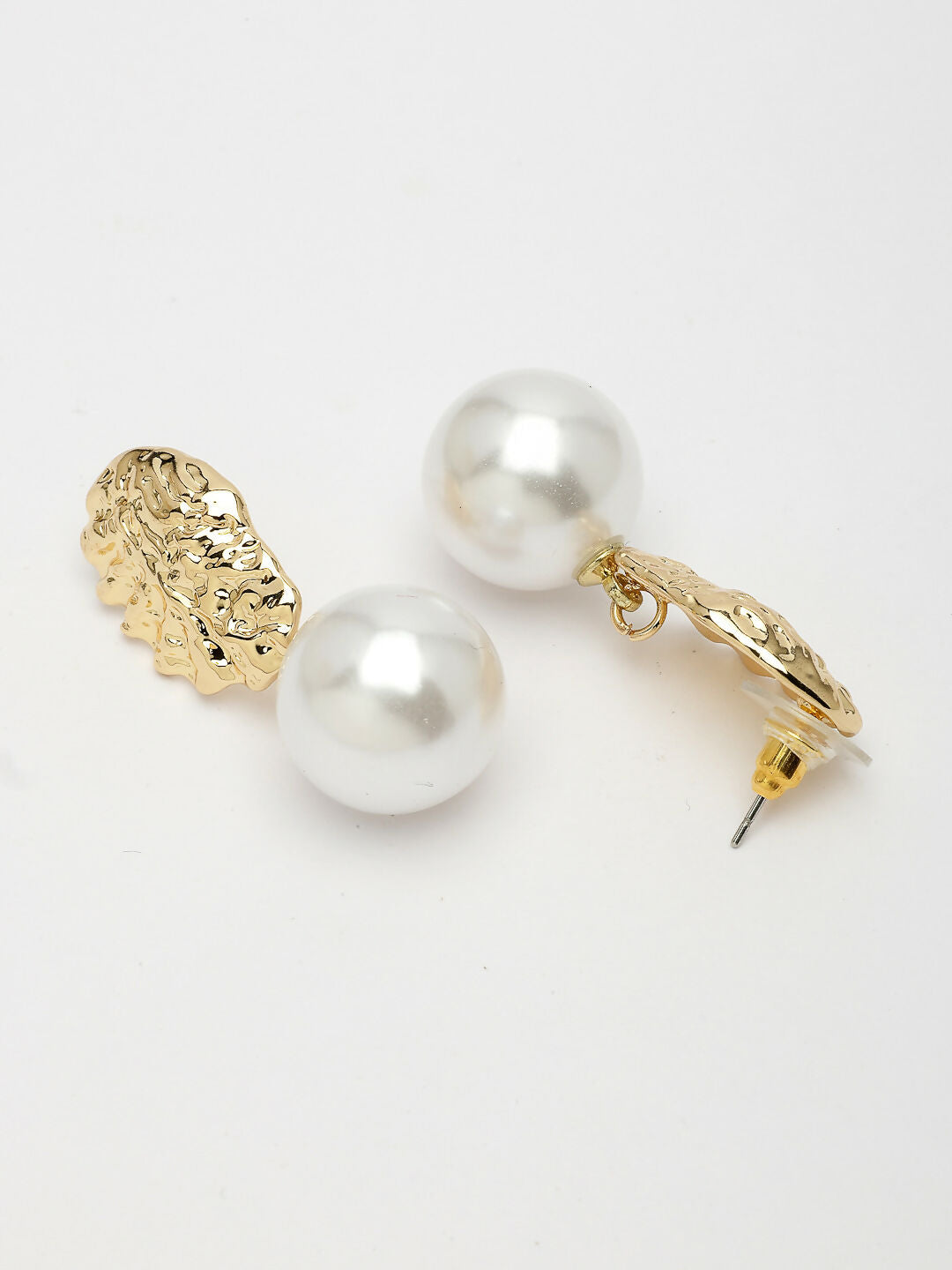 NVR Women's Gold-Polished White Pearl Drop Earrings 