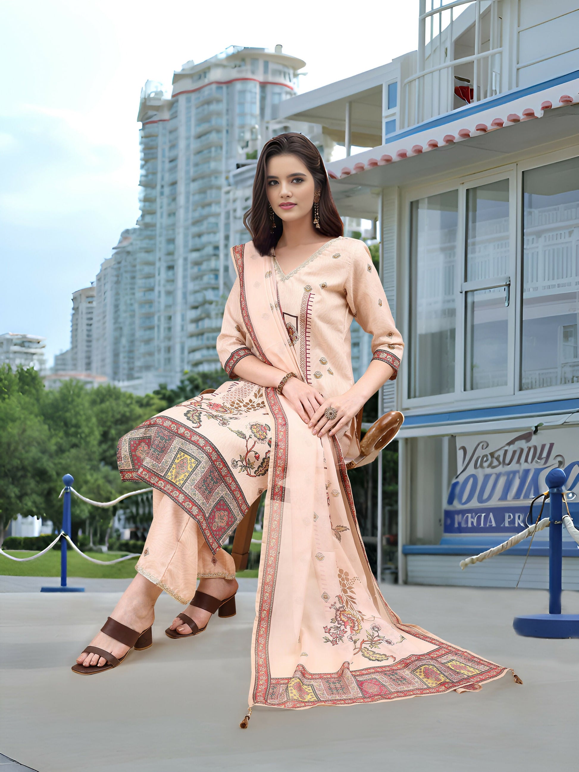 Joban Fashion Off White Position Digital Print With Position Foil Kurta Set