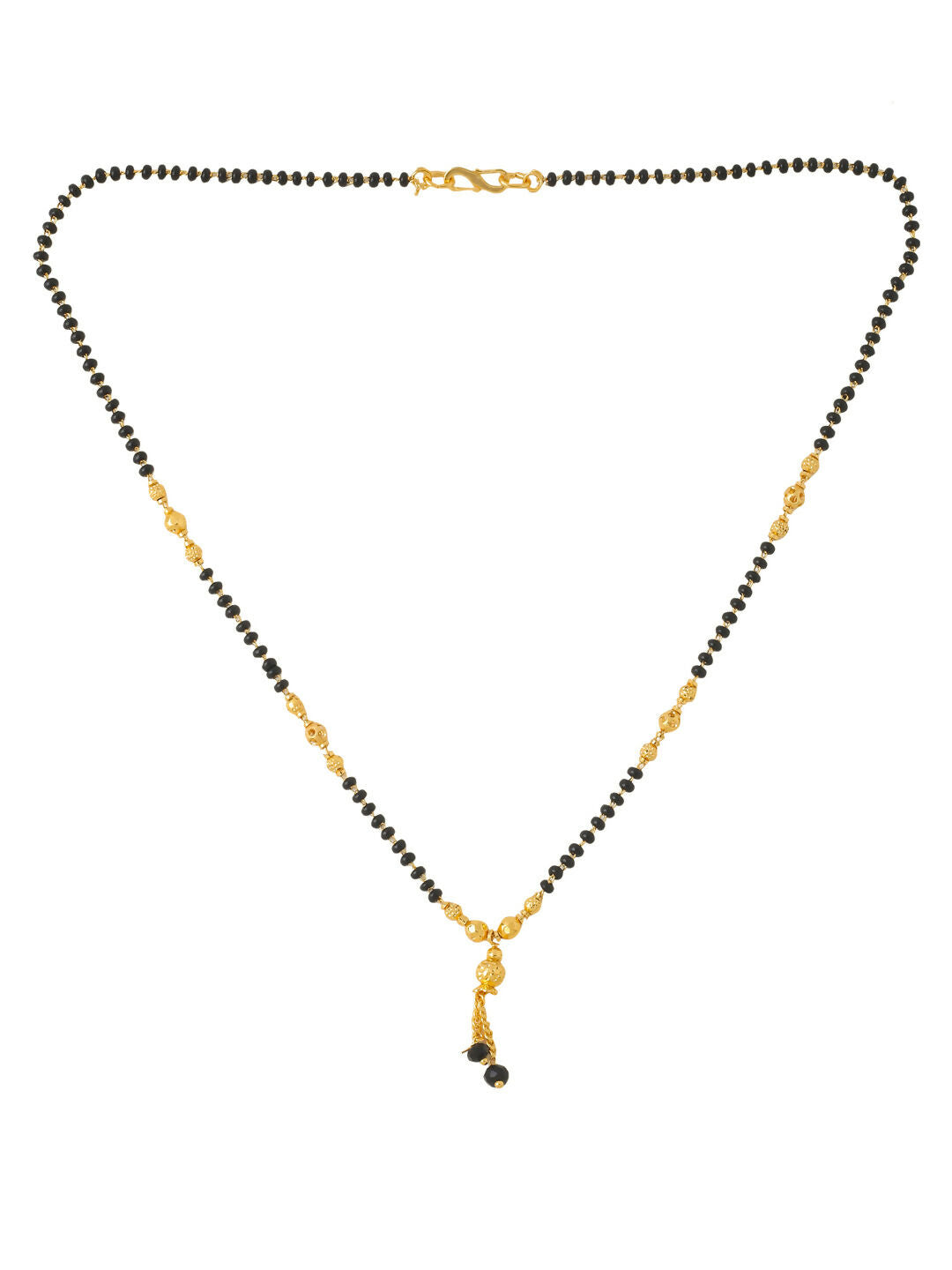 NVR Women's's Set of 2 Black Gold-Polished Beaded Mangalsutra With Ad Stone 