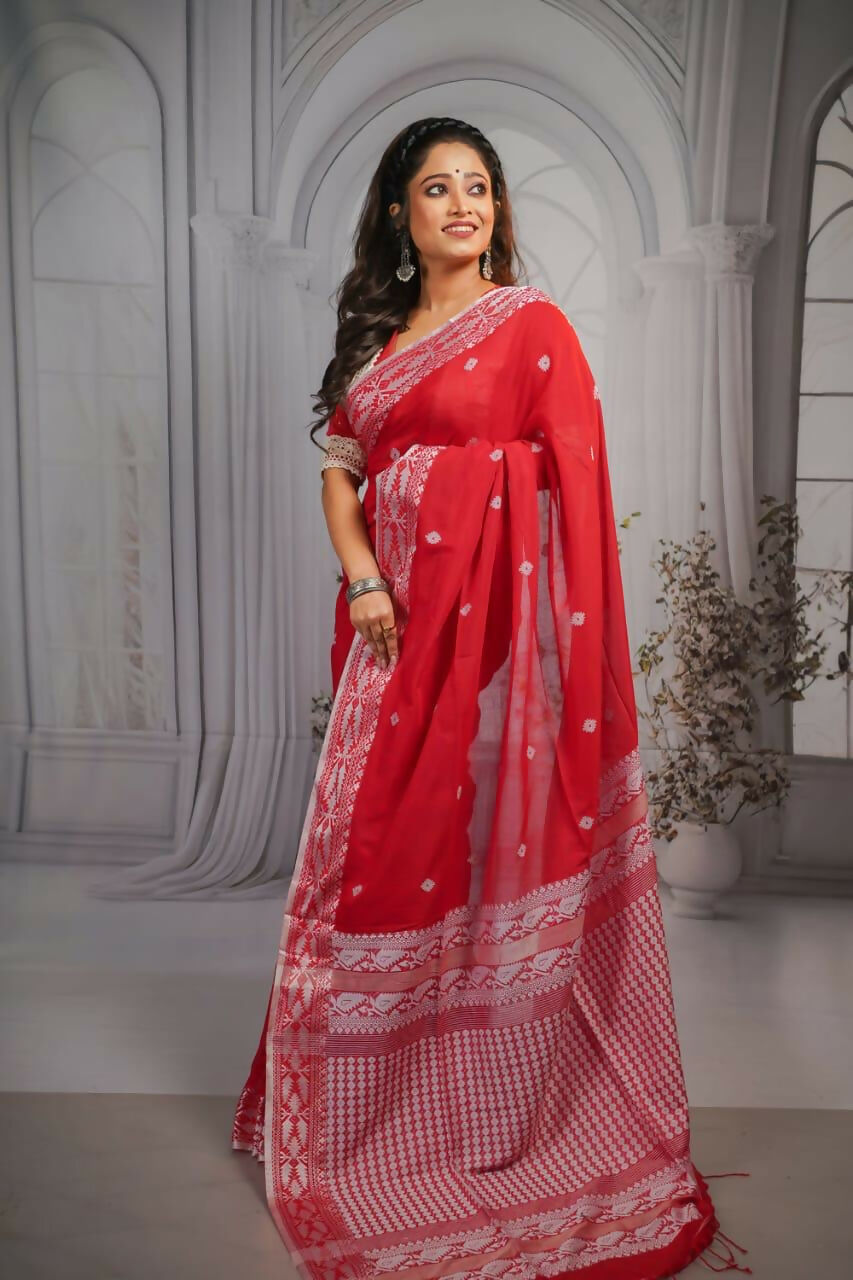 Exclusive Collection Beautiful Pure Cotton Hand Weaving Handloom Grab2Buy With Running Blouse Piece 