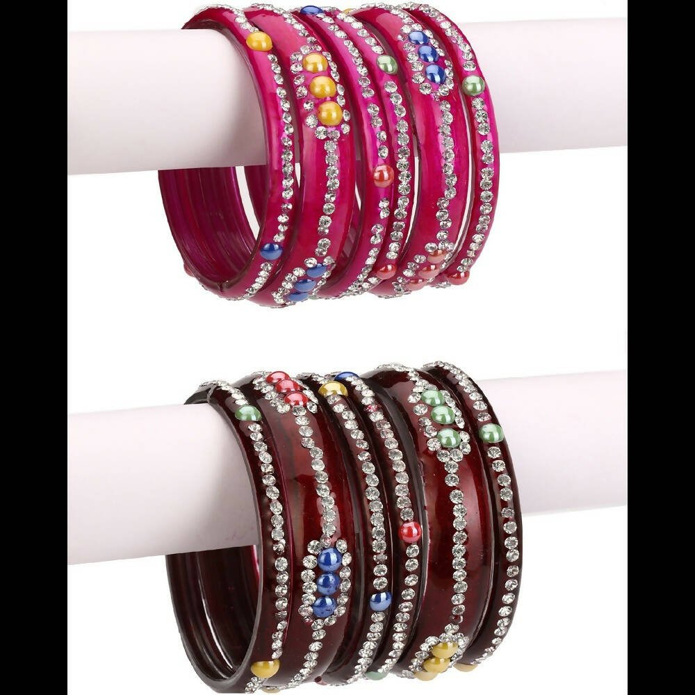 Afast Bridal Wedding & Party Fashionable Colorful Glass Bangle/Kada Set, Pack Of 12 - Maroon, Pink | Grab2Buy