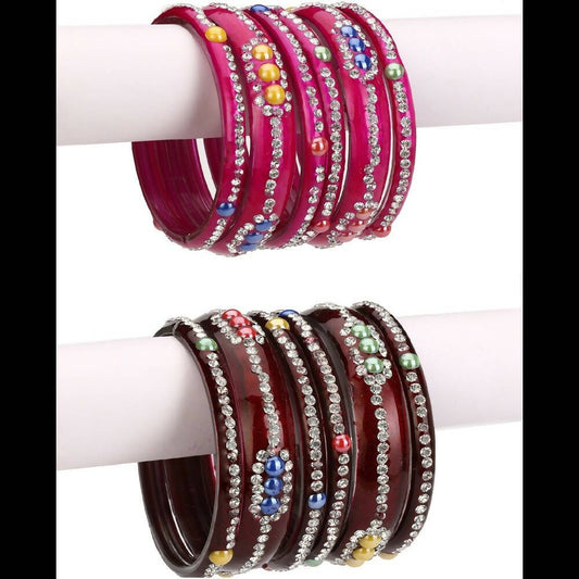 Afast Bridal Wedding & Party Fashionable Colorful Glass Bangle/Kada Set, Pack Of 12 - Maroon, Pink | Grab2Buy