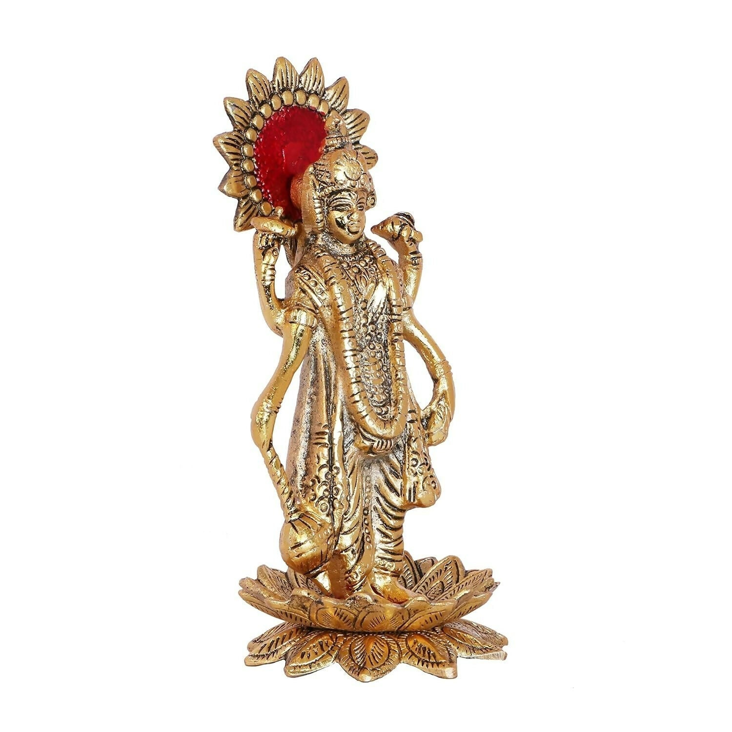Kridaykraft Gold-Polished Narayan/Vishnu Standing On Lotus Metal Statue 