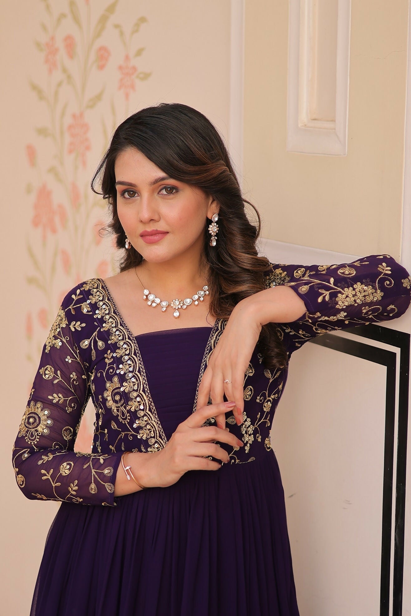Joban Fashion Purple Georgette Sequence Embroidery Work Dress