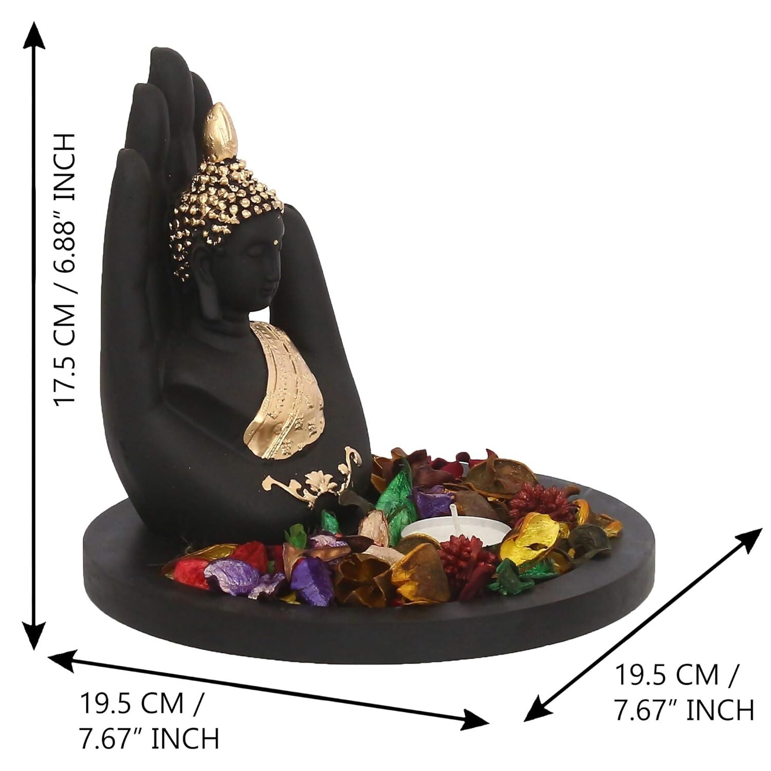 eCraftIndia Black and Golden Polyresin Palm Buddha Statue - Grab2buy