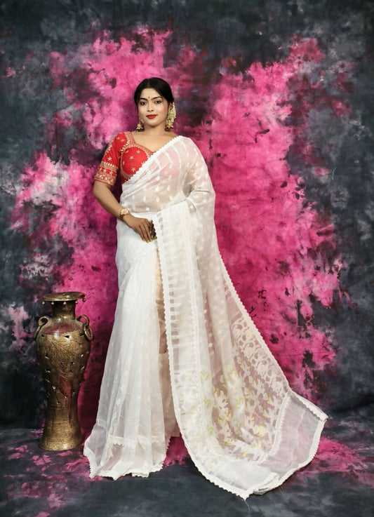 Exclusive Collection Beautiful White Jaal Jamdani Grab2Buy 