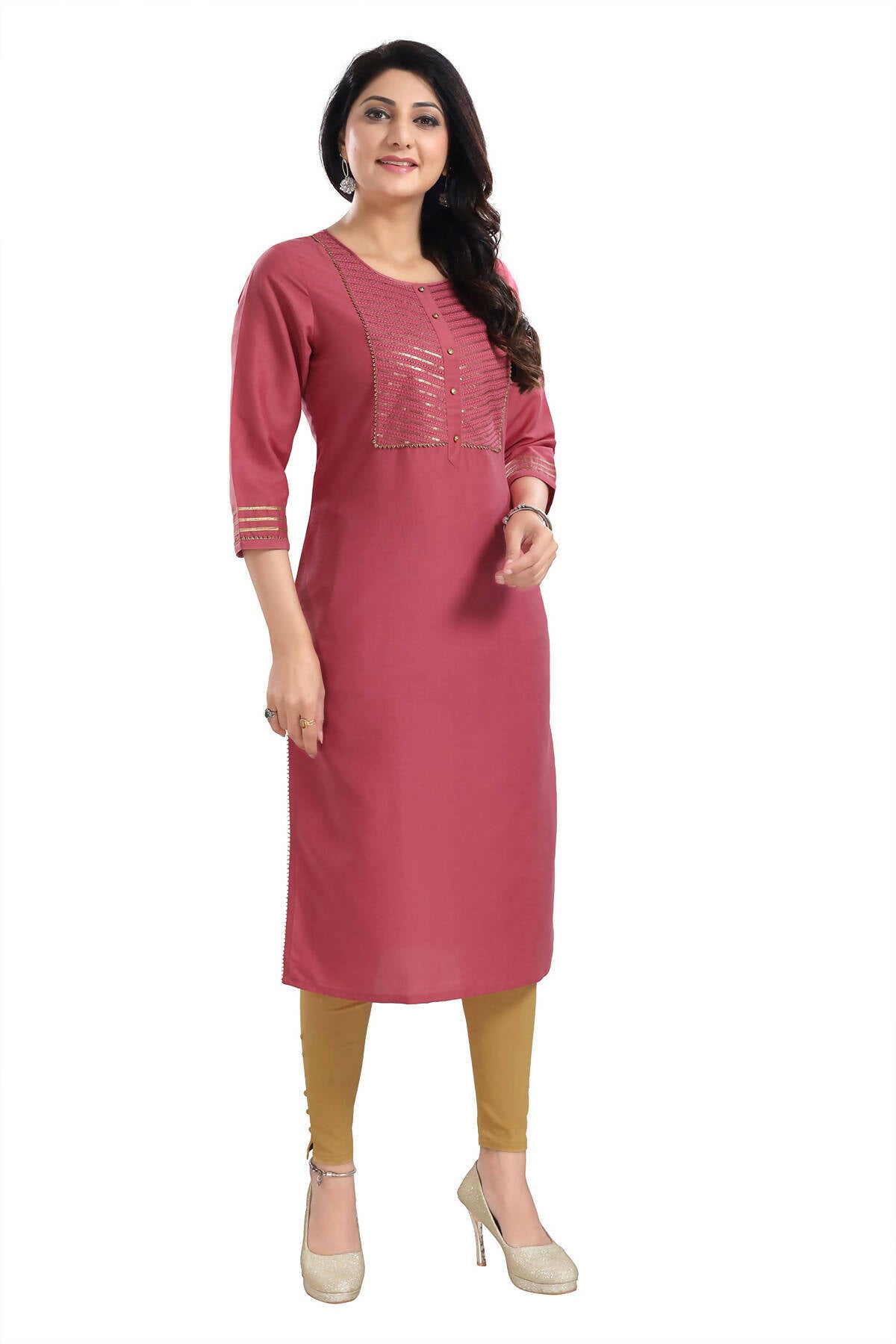 Snehal Creations Gorgeous Coral Art Silk Designer Long Kurti Tunic With Sequines Embroidery