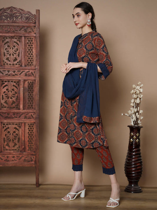 Myshka Women's Multi A-Line Kurta & Trousers With Dupatta