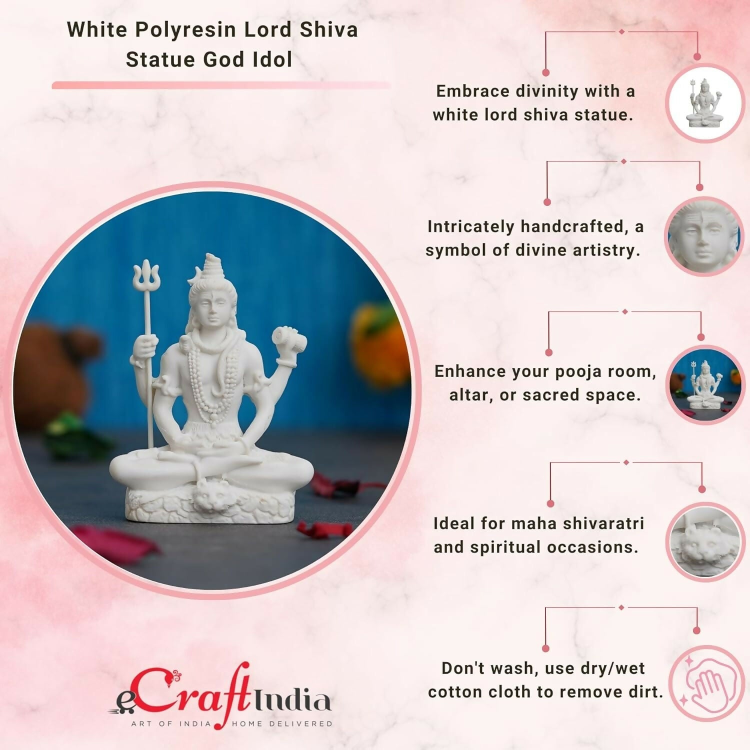 eCraftIndia White Polyresin Lord Shiva Statue - Grab2buy
