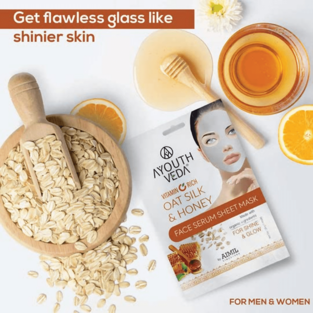 Ayouthveda Vitamin C Rich Oats Silk & Honey Face Serum Sheet Mask - Grab2buy