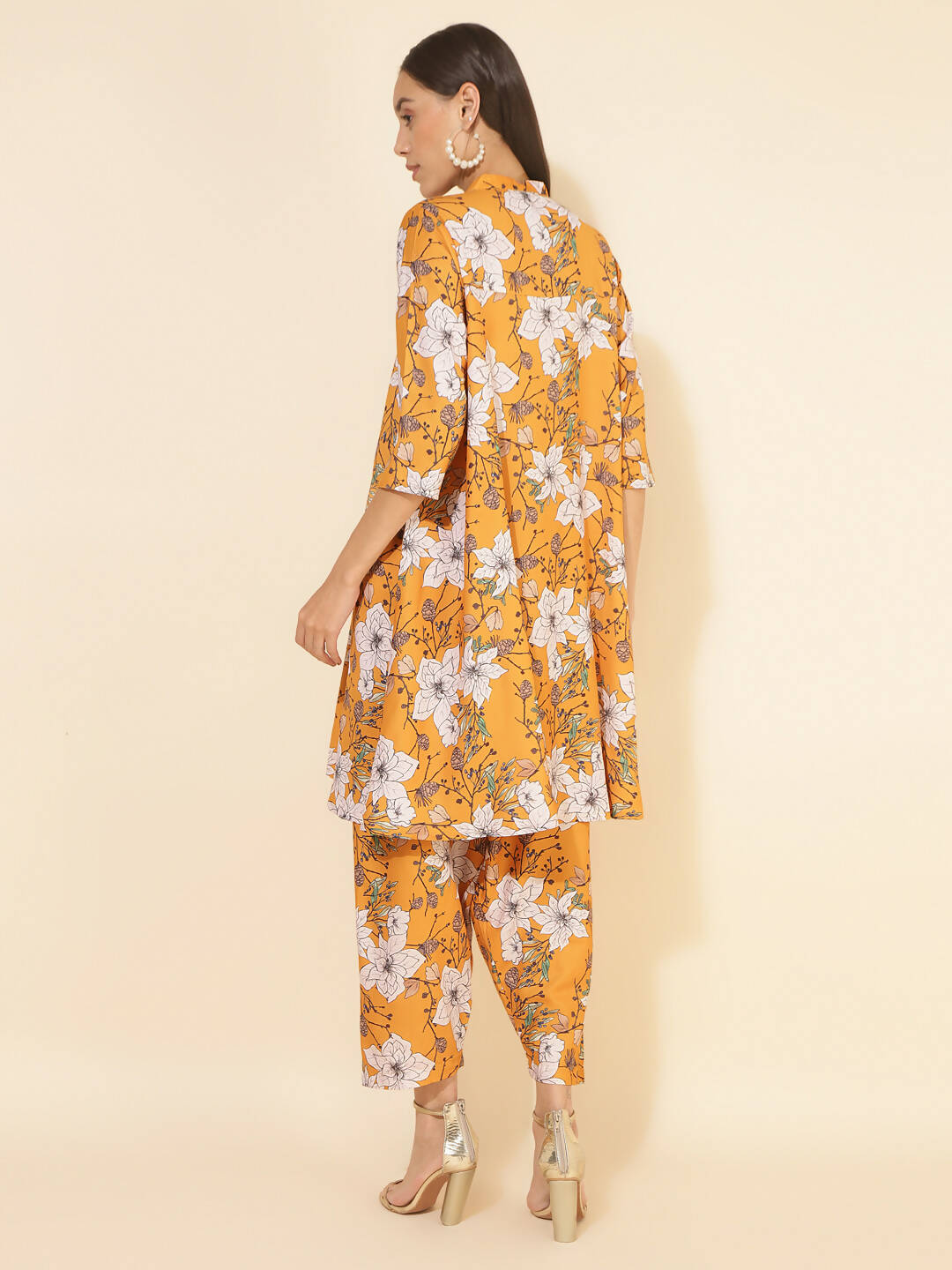 Janasya Women's Mustard Moss Digital Floral Printed Casual A-line Co-ords 