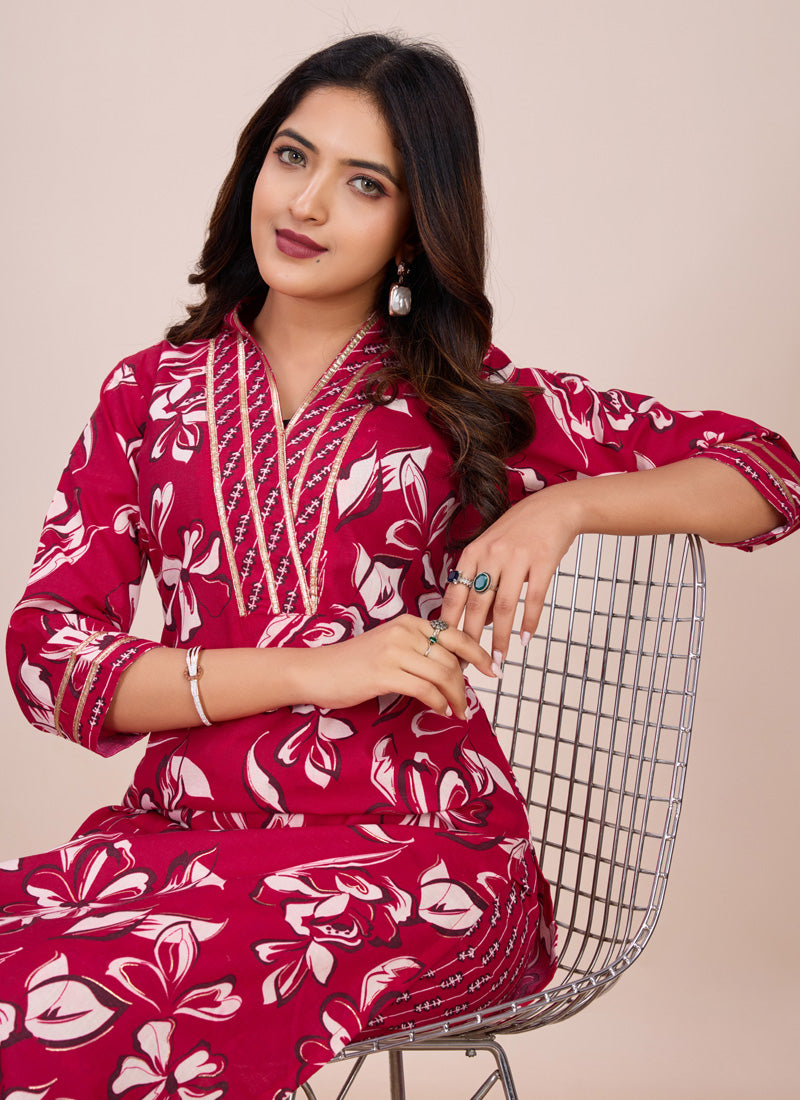 Prazu Fashion Pink Printed Cotton Blend Kurta Pant Set