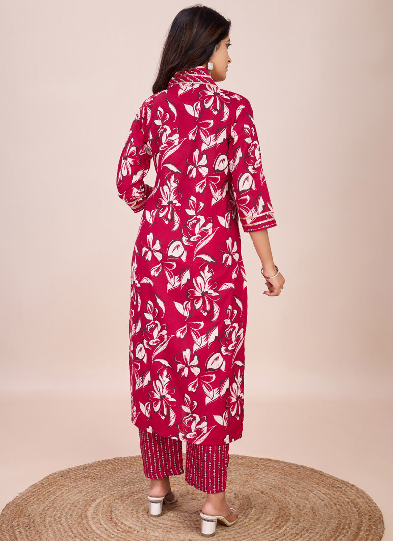 Prazu Fashion Pink Printed Cotton Blend Kurta Pant Set