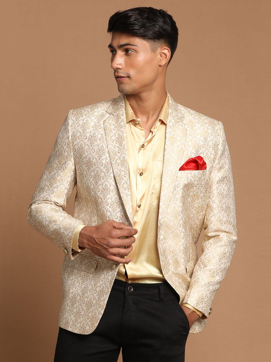 Vastramay Men's Gold And Beige Blazer - Grab2buy
