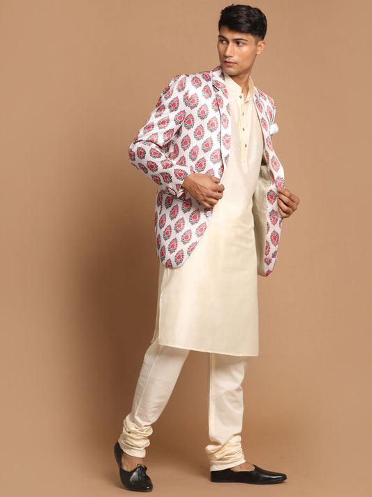 Vastramay Men's Cream Viscose Ethnic Combo Set - Grab2buy