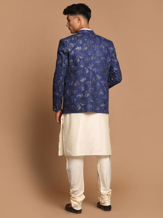 Vastramay Men's Navy Blue And Cream Viscose Ethnic Combo Set - Grab2buy