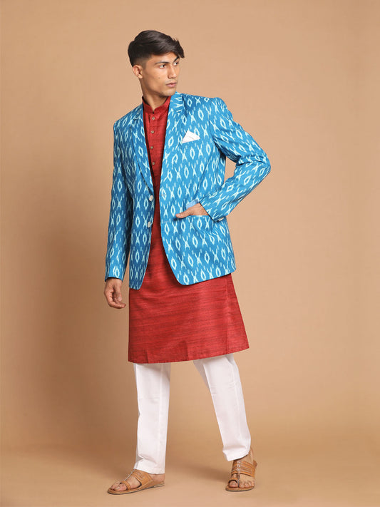 Vastramay Men's Maroon And White Cotton Blend Ethnic Combo Set - Grab2buy