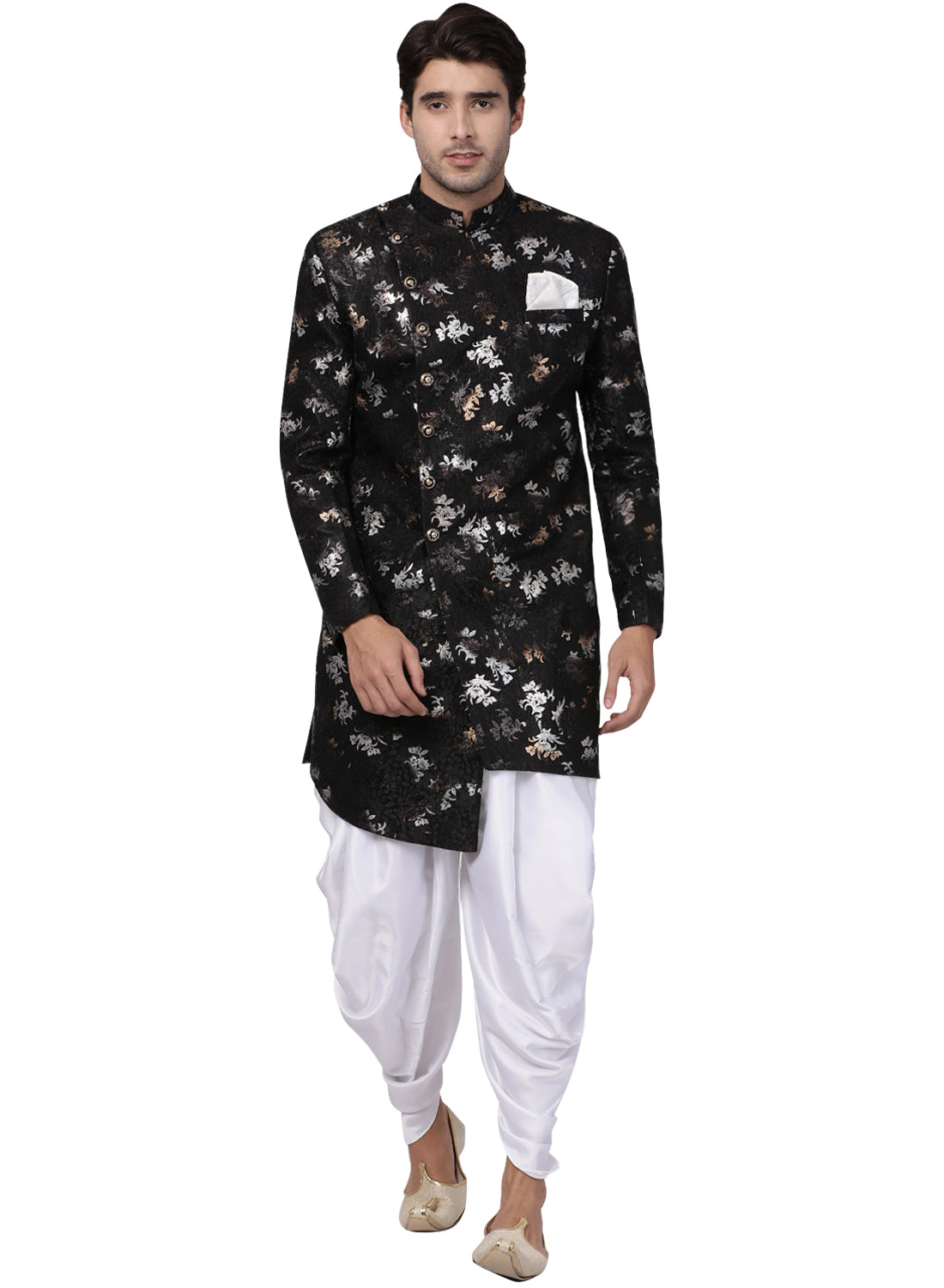 Vastramay Men's Black Polyester Lurex Blend Sherwani Set - Grab2buy