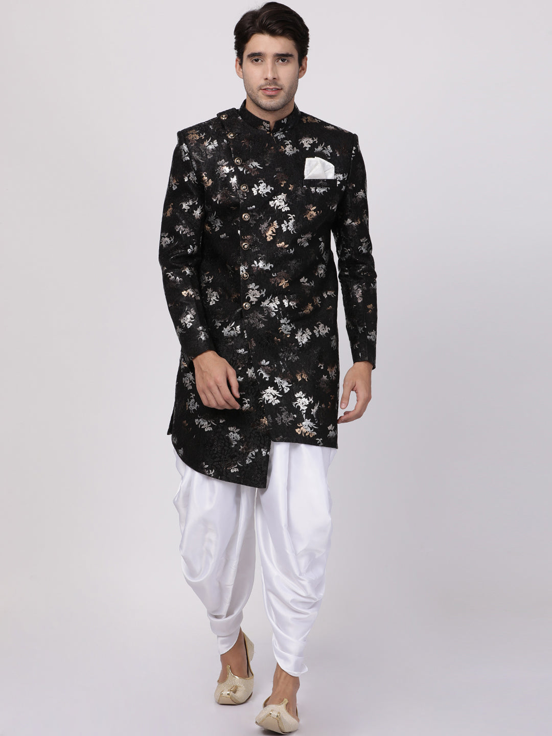 Vastramay Men's Black Polyester Lurex Blend Sherwani Set - Grab2buy