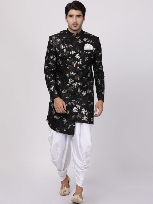 Vastramay Men's Black Polyester Lurex Blend Sherwani Set - Grab2buy