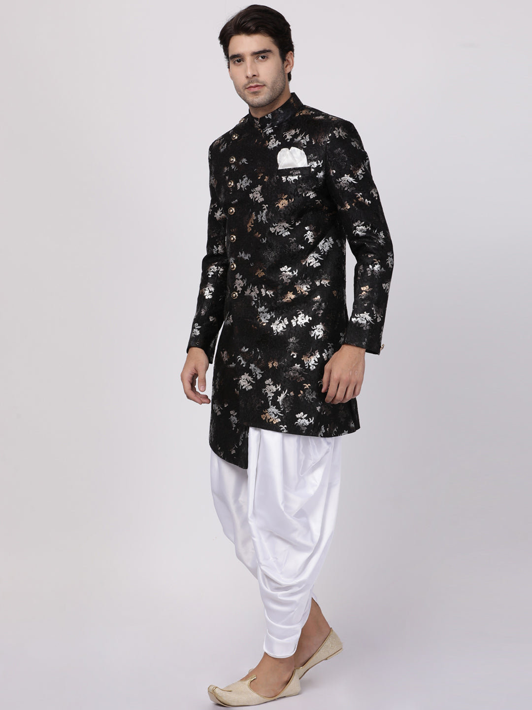 Vastramay Men's Black Polyester Lurex Blend Sherwani Set - Grab2buy