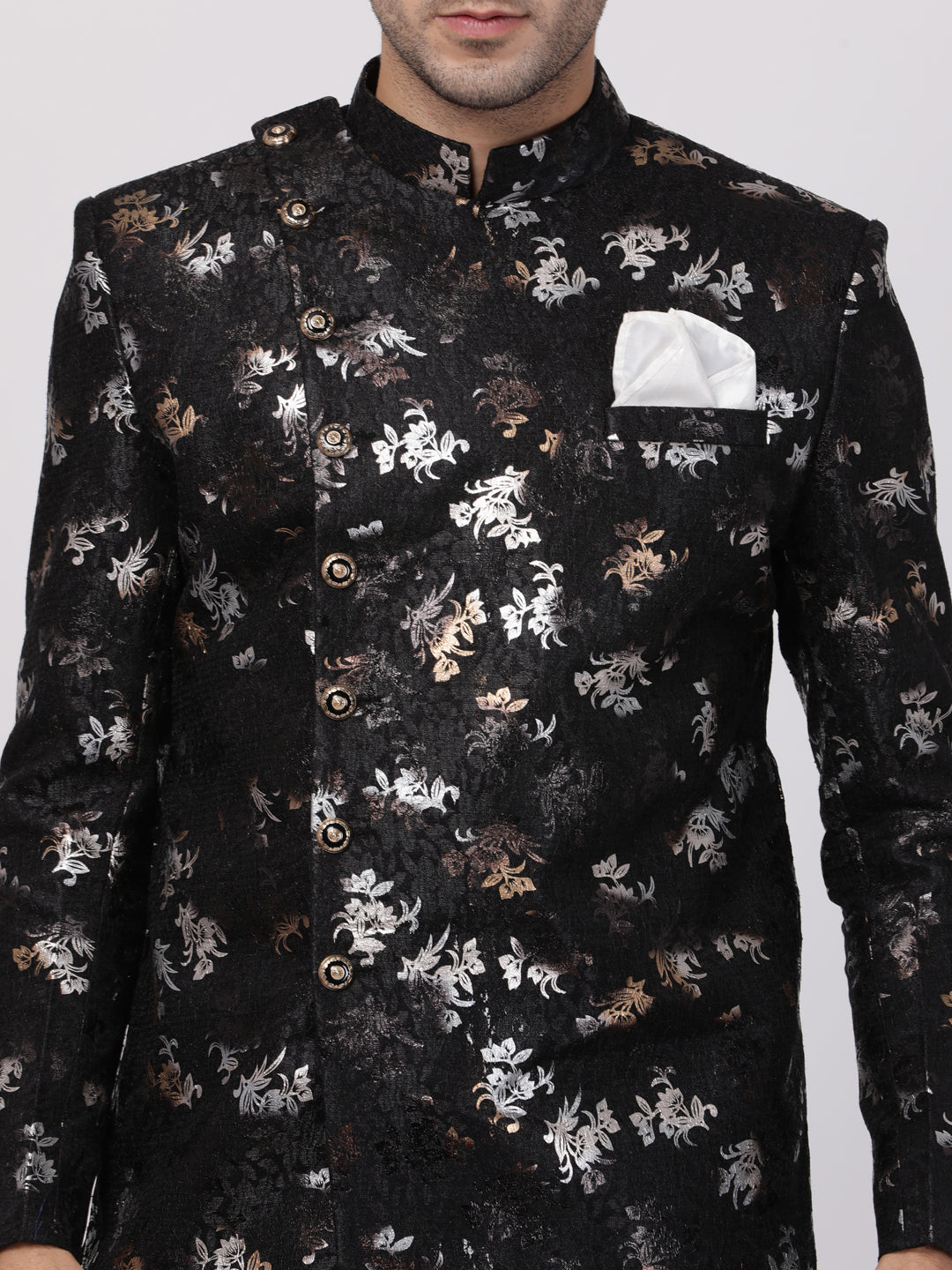 Vastramay Men's Black Polyester Lurex Blend Sherwani Set - Grab2buy