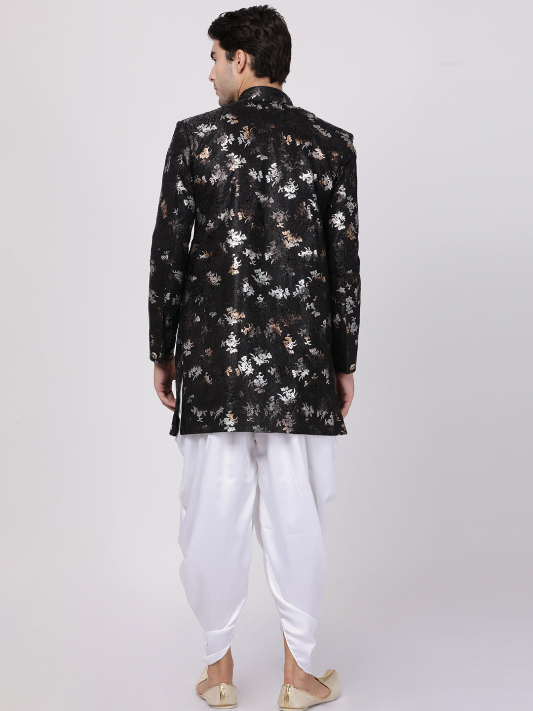 Vastramay Men's Black Polyester Lurex Blend Sherwani Set - Grab2buy