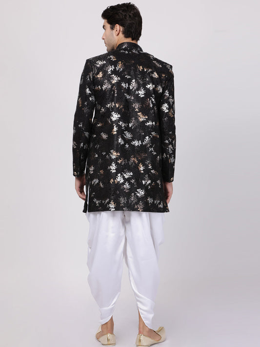 Vastramay Men's Black Polyester Lurex Blend Sherwani Set - Grab2buy