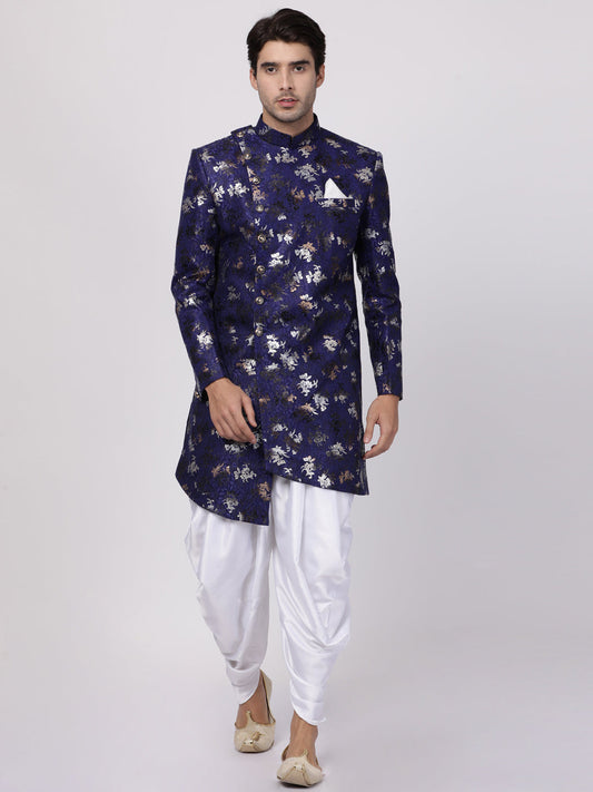 Vastramay Men's Blue Polyester Lurex Blend Sherwani Set - Grab2buy