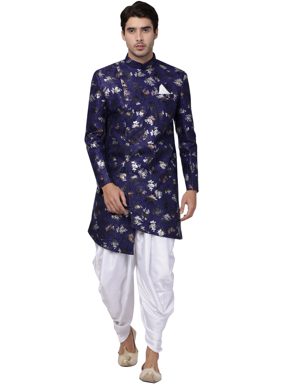 Vastramay Men's Blue Polyester Lurex Blend Sherwani Set - Grab2buy