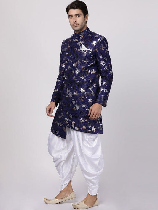 Vastramay Men's Blue Polyester Lurex Blend Sherwani Set - Grab2buy
