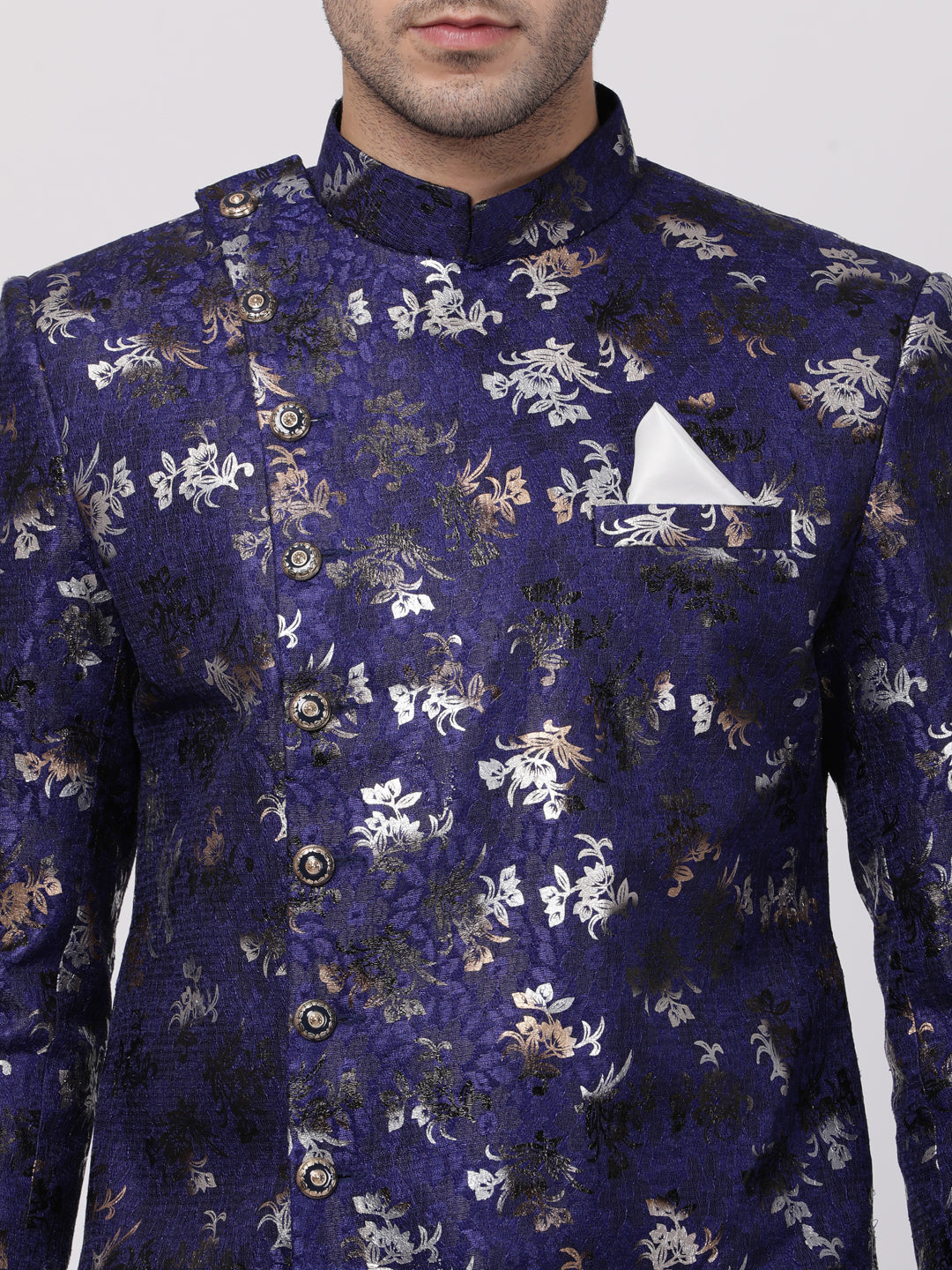 Vastramay Men's Blue Polyester Lurex Blend Sherwani Set - Grab2buy