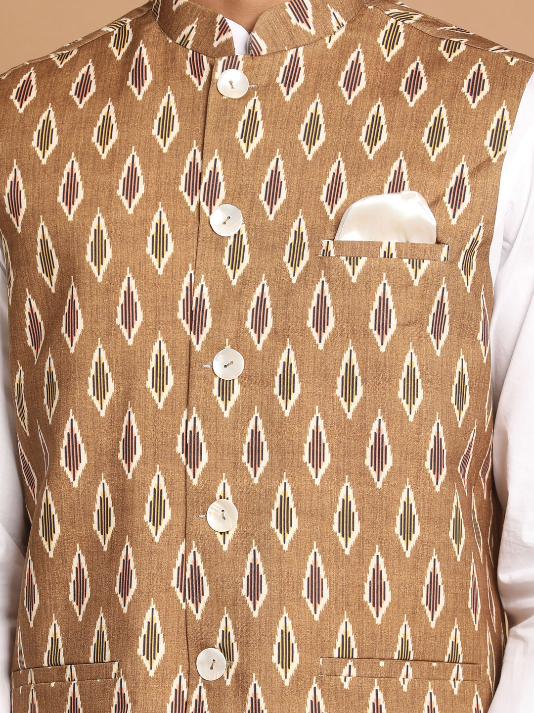Vastramay Men's Green And White Pure Cotton Jacket, Kurta And Pyjama Set - Grab2buy