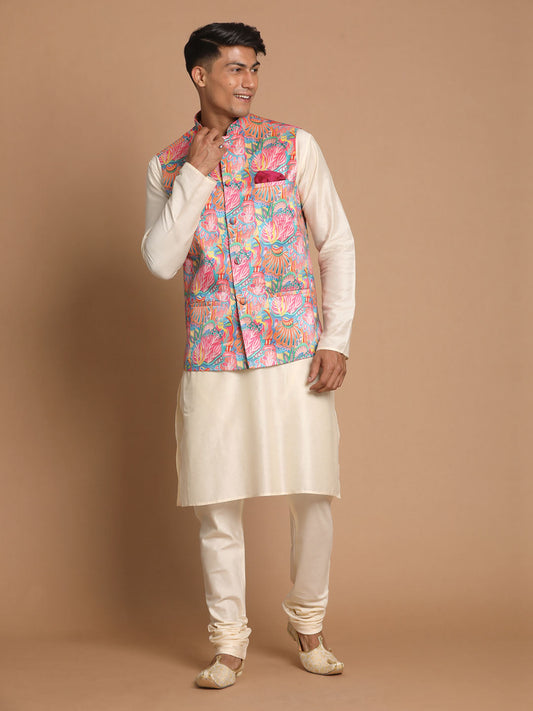 Vastramay Men's Multicolored Viscose Jacket, Kurta And Pyjama Set - Grab2buy