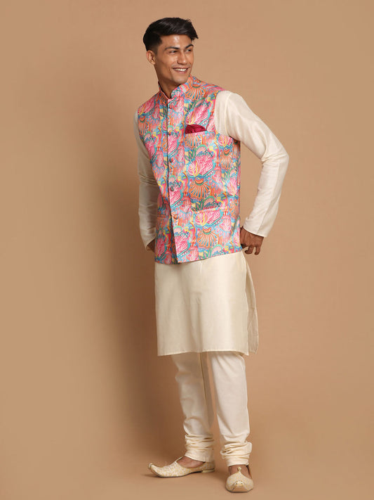 Vastramay Men's Multicolored Viscose Jacket, Kurta And Pyjama Set - Grab2buy