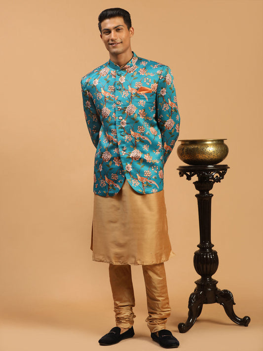Vastramay Men's Pink And Rose Gold Poly Viscose Ethnic Combo Set - Grab2buy