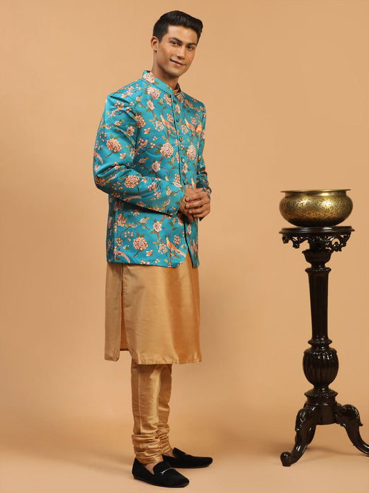 Vastramay Men's Pink And Rose Gold Poly Viscose Ethnic Combo Set - Grab2buy