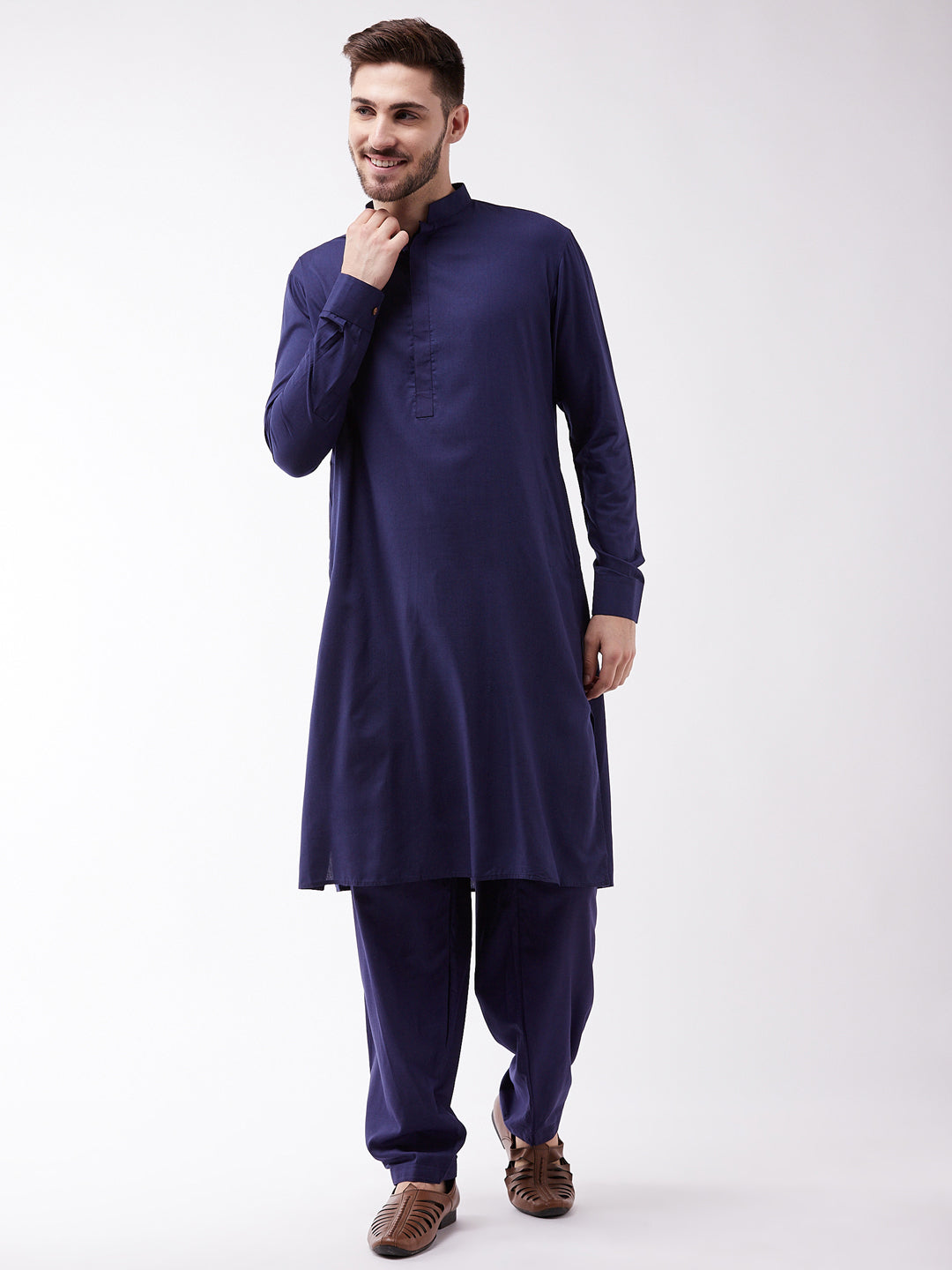VM by Vastramay Men's Blue Cotton Blend Kurta And Patiala Set | Grab2Buy