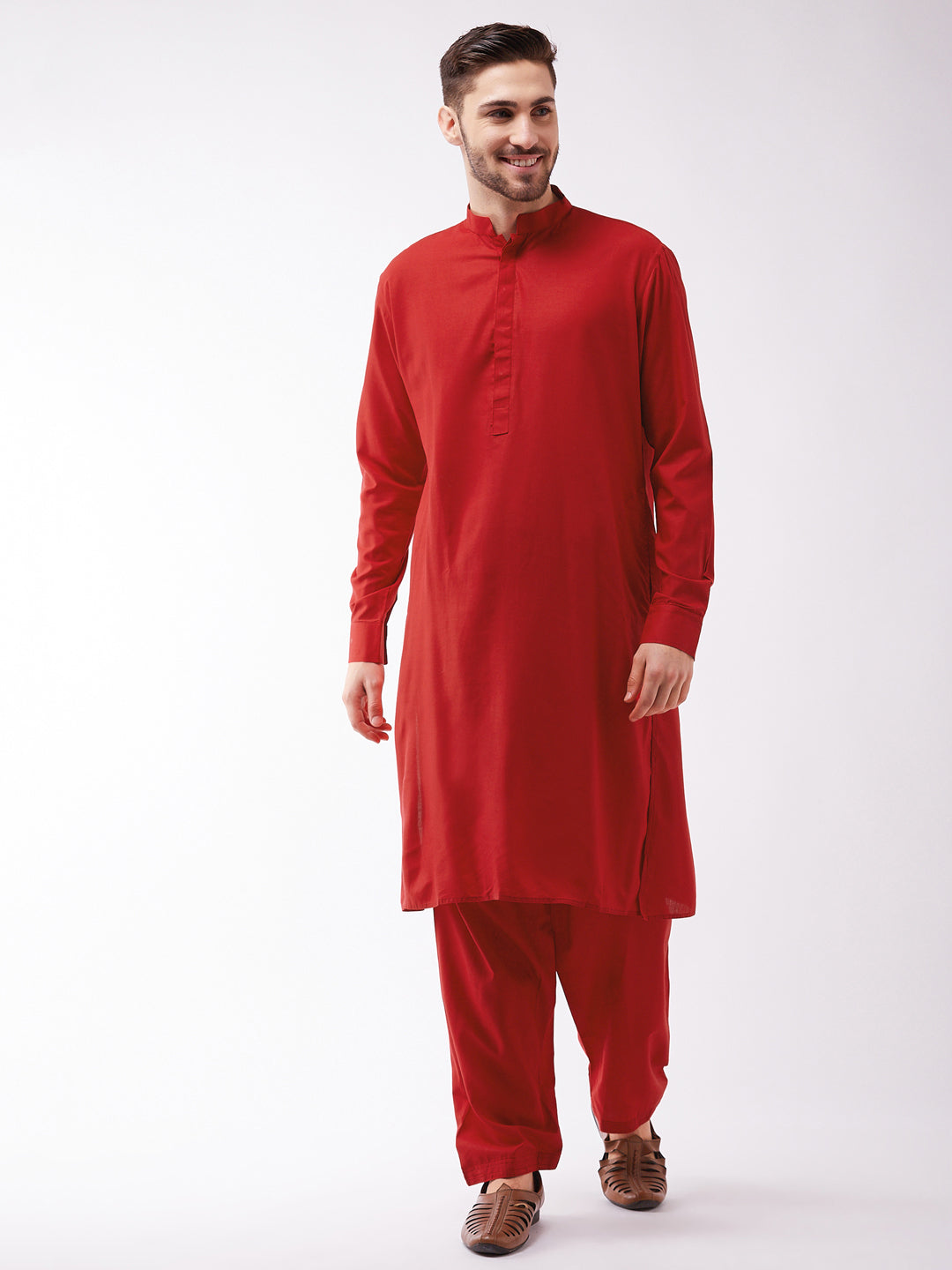 VM by Vastramay Men's Maroon Cotton Blend Kurta And Patiala Set | Grab2Buy