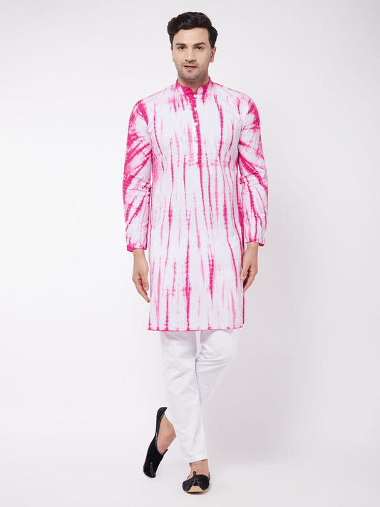 Vastramay Men's Pink And White Pure Cotton Kurta Pyjama Set - Grab2buy