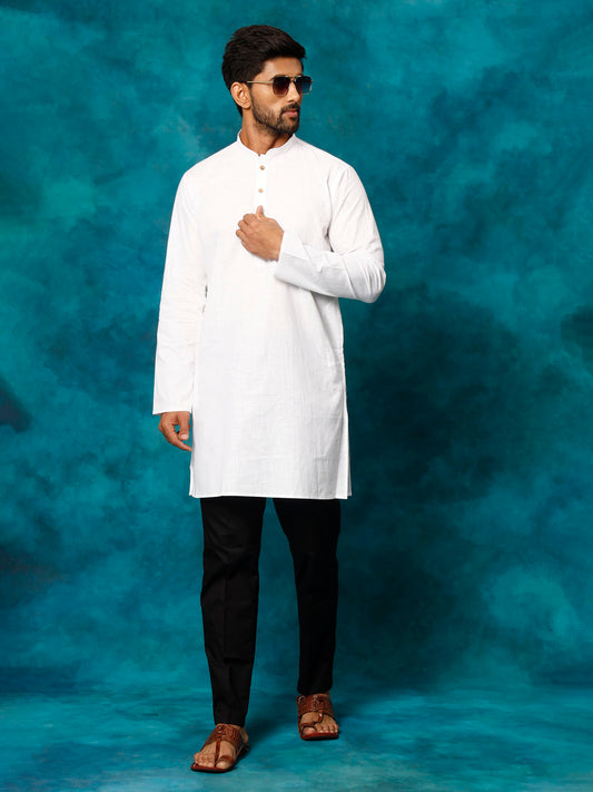 Vastramay Men's White And Black Cotton Blend Kurta Pyjama Set - Grab2buy