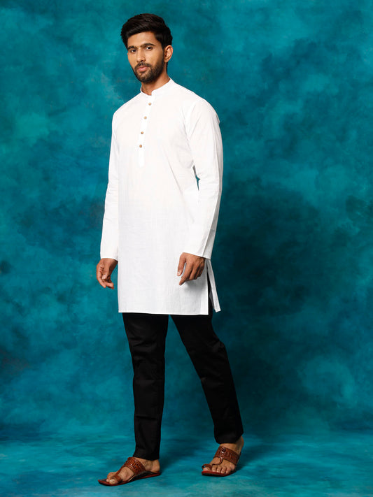 Vastramay Men's White And Black Cotton Blend Kurta Pyjama Set - Grab2buy