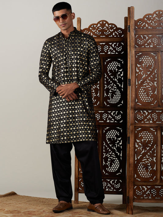 Vastramay Men's Black Viscose Kurta And Patiala Set - Grab2buy