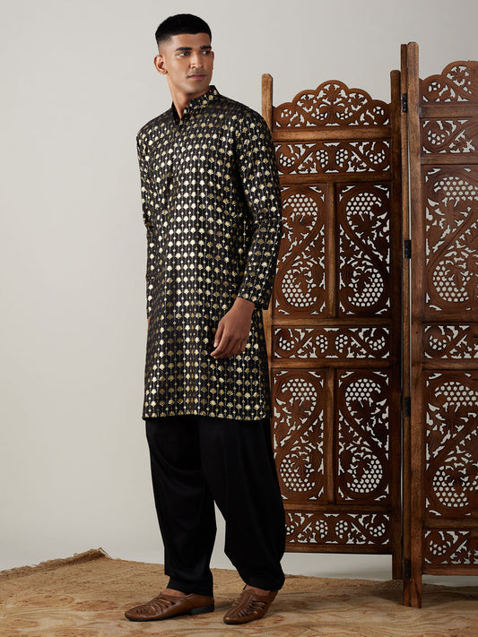 Vastramay Men's Black Viscose Kurta And Patiala Set - Grab2buy