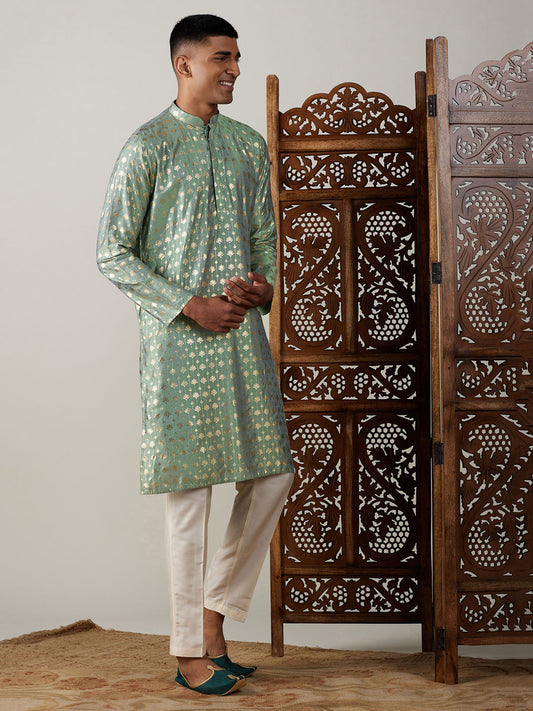 Vastramay Men's Green And Cream Viscose Kurta Pyjama Set - Grab2buy