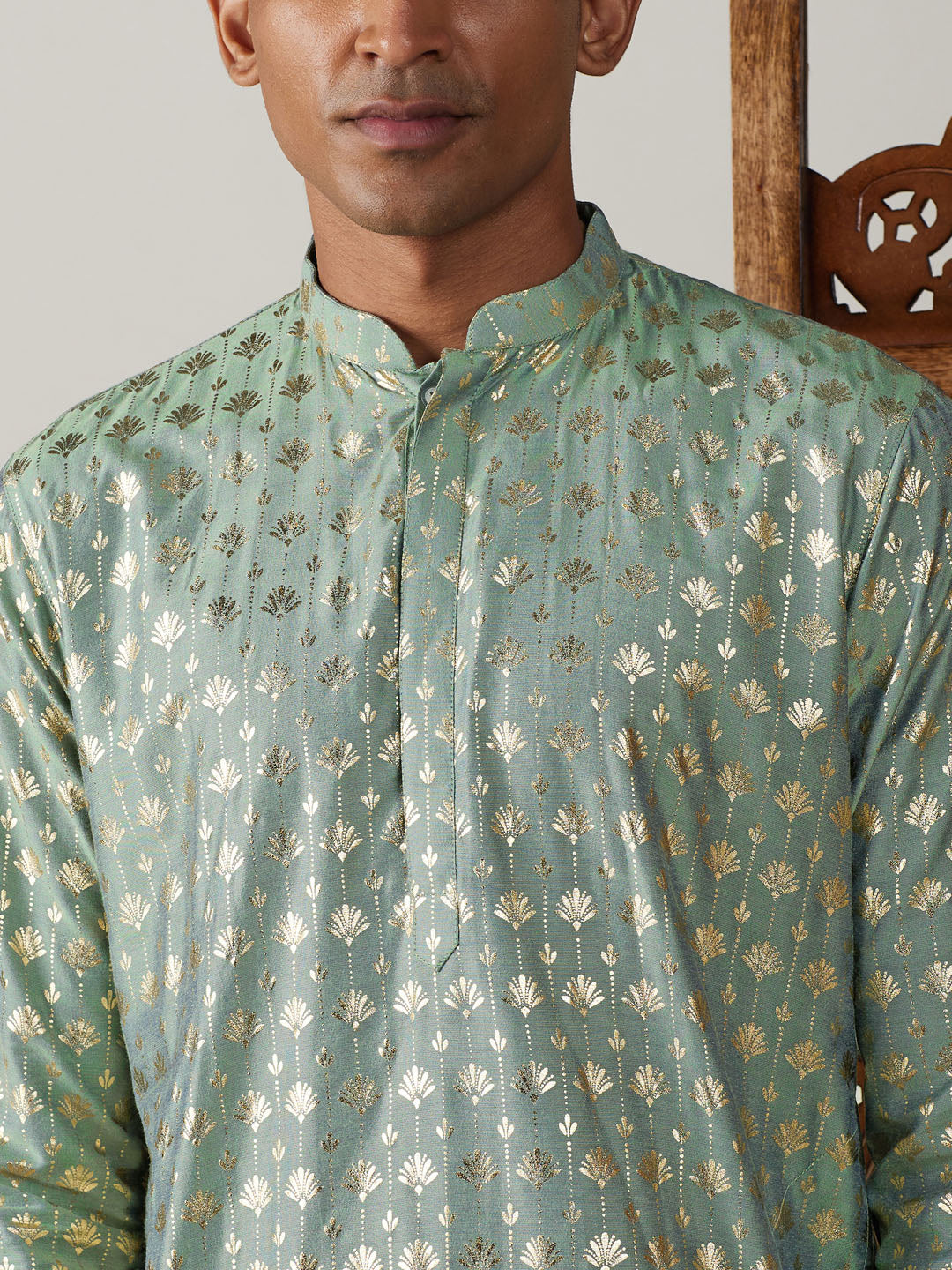 Vastramay Men's Green And Cream Viscose Kurta Pyjama Set - Grab2buy