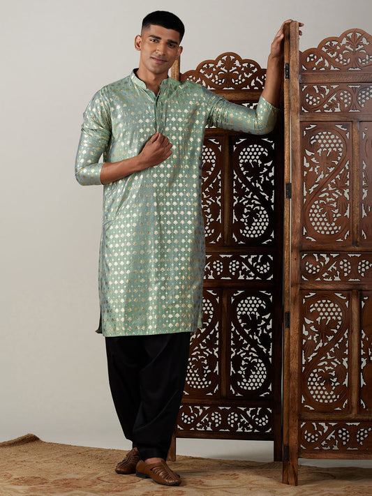 Vastramay Men's Green And Black Viscose Kurta And Patiala Set - Grab2buy