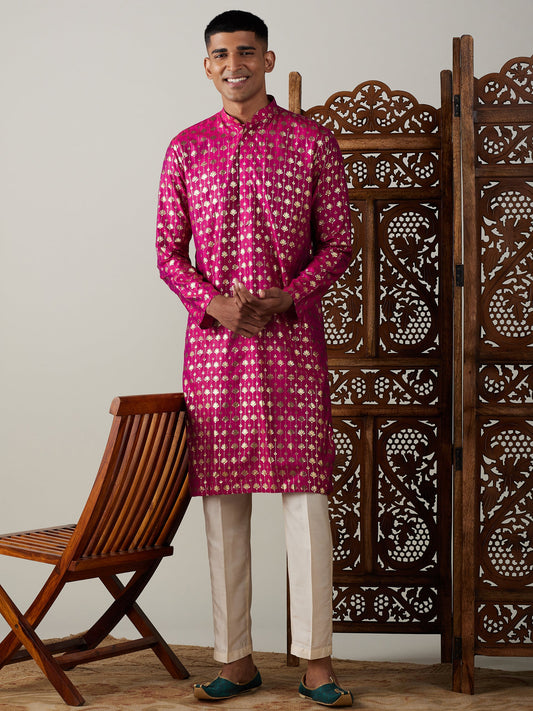Vastramay Men's Pink And Cream Viscose Kurta Pyjama Set - Grab2buy