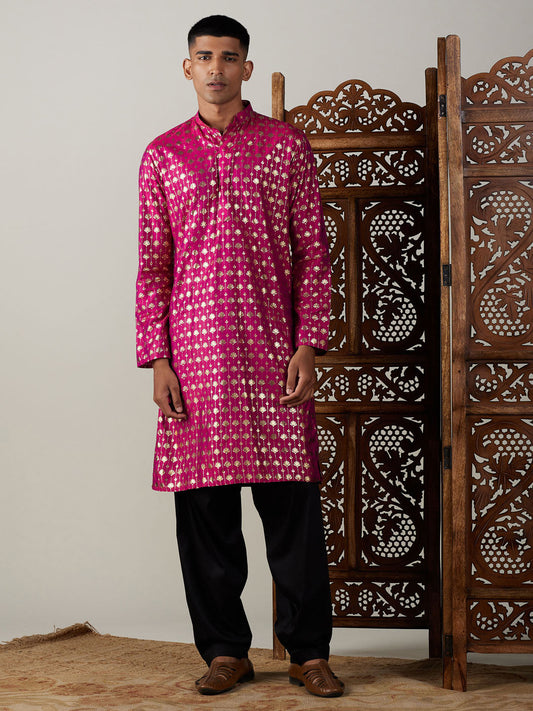 Vastramay Men's Pink And Black Viscose Kurta And Patiala Set - Grab2buy