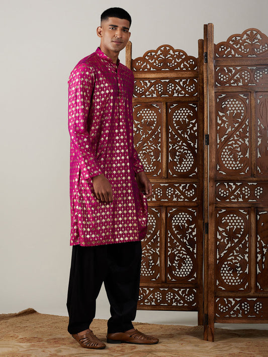 Vastramay Men's Pink And Black Viscose Kurta And Patiala Set - Grab2buy